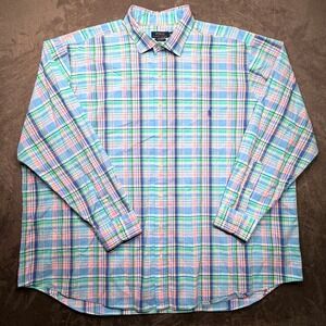 Polo Ralph Lauren Men 3XB Plaid Button Down Shirt Blue Green Pink Cotton Stretch
